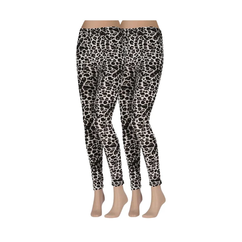 Leopard legging dames - Velvet - Multi Grijs/Beige - Superzacht - 2-Pak
