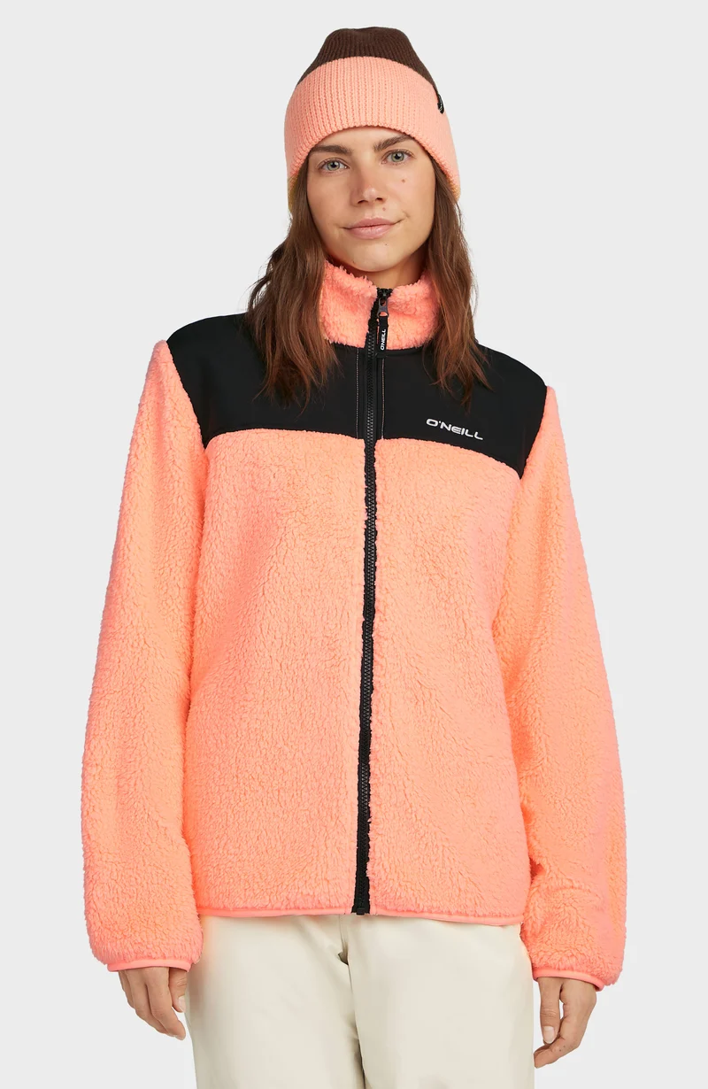 FWC'Cruz Fuzzy fleecevest met volledige rits | Funky Peach Colour Block