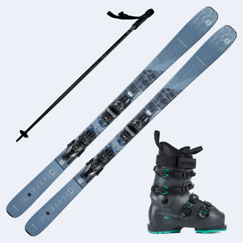 2025 Blizzard Black Pearl 84R Women's Skis with Fischer RC 95W Boots and Poles