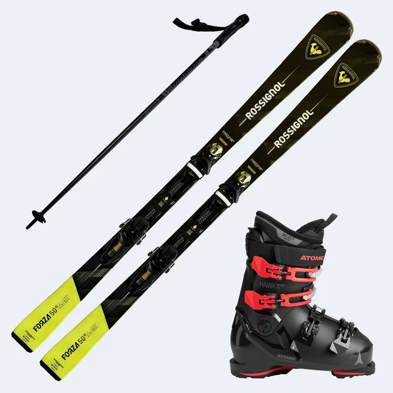 2026 Rossignol Forza 50 V Skis with Atomic Hawx Magna 100 Boots and Poles