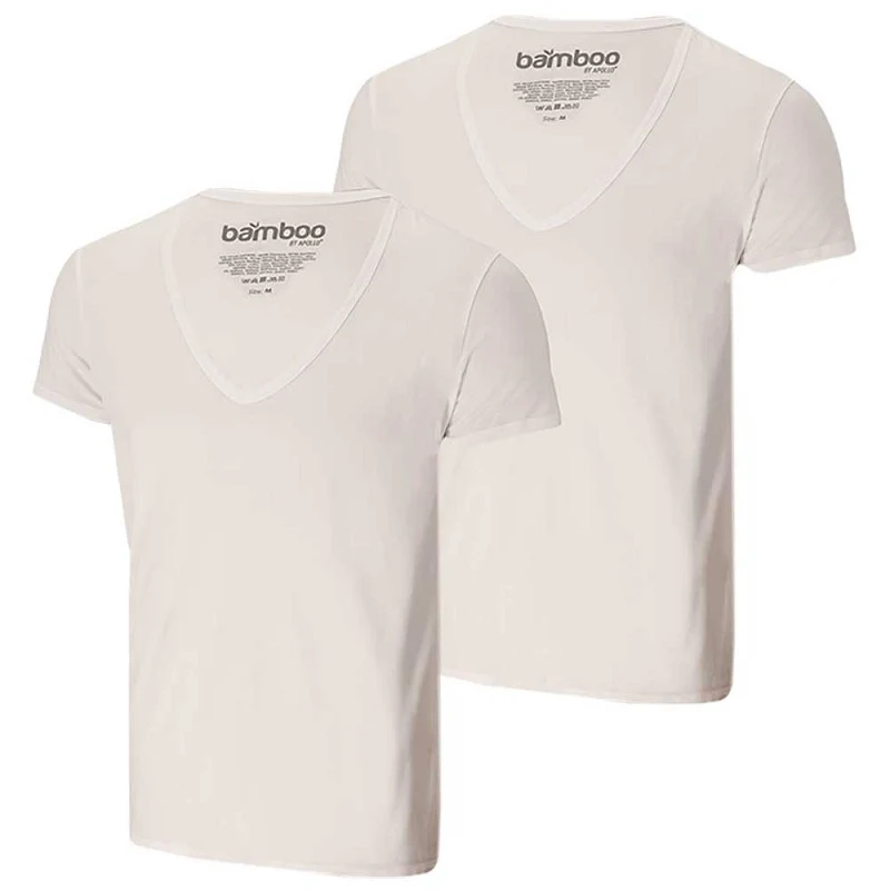 Bamboe T-shirt Heren - Diepe V-Hals - Wit