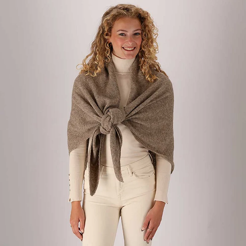 Gebreide omslagdoek - Dames - Donker Taupe