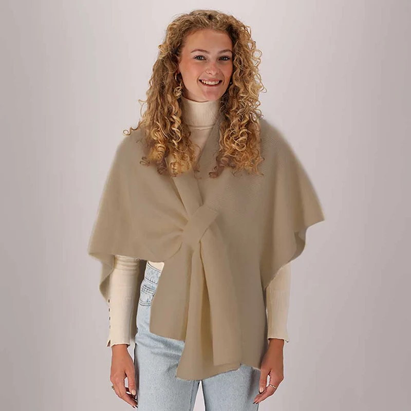 Gebreide poncho dames - Taupe