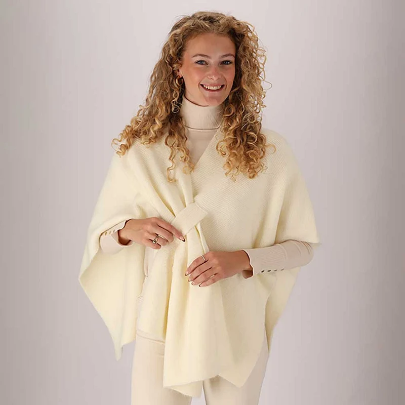 Gebreide poncho dames - Whoolwhite