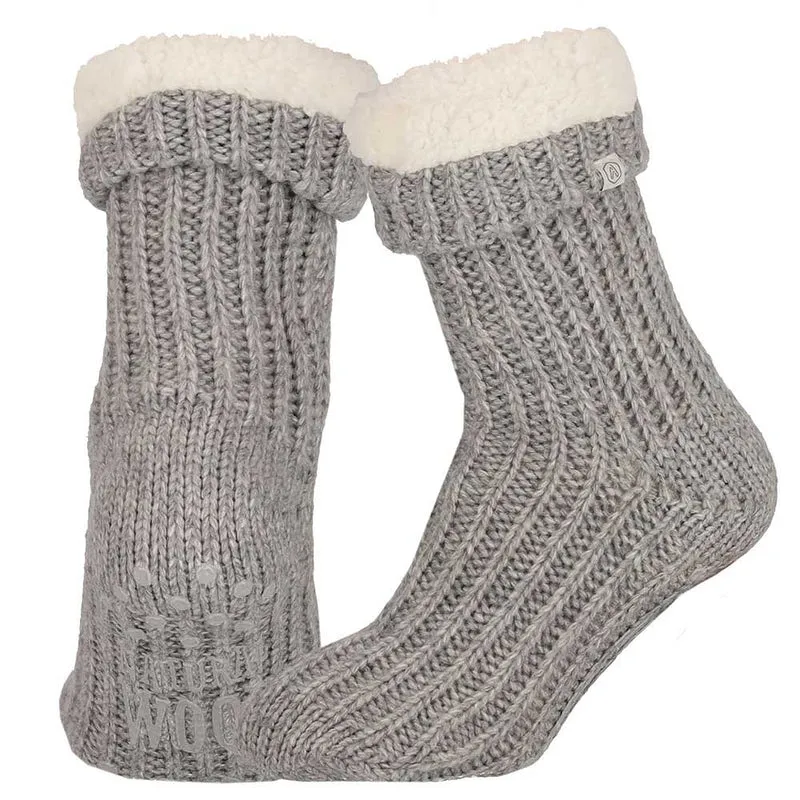 Wollen huissokken - Unisex - Antislip - Grijs Melange