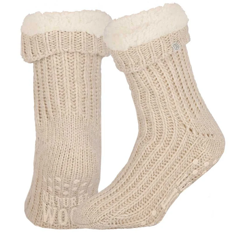 Wollen huissokken - Unisex - Antislip - Beige Melange