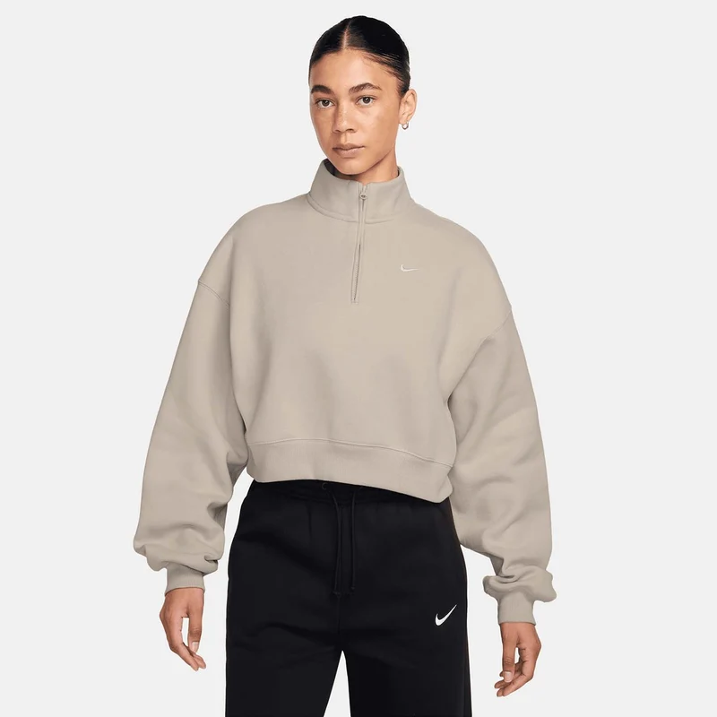 Studio Fleece Oversized 1/4-Zip Cropped Top