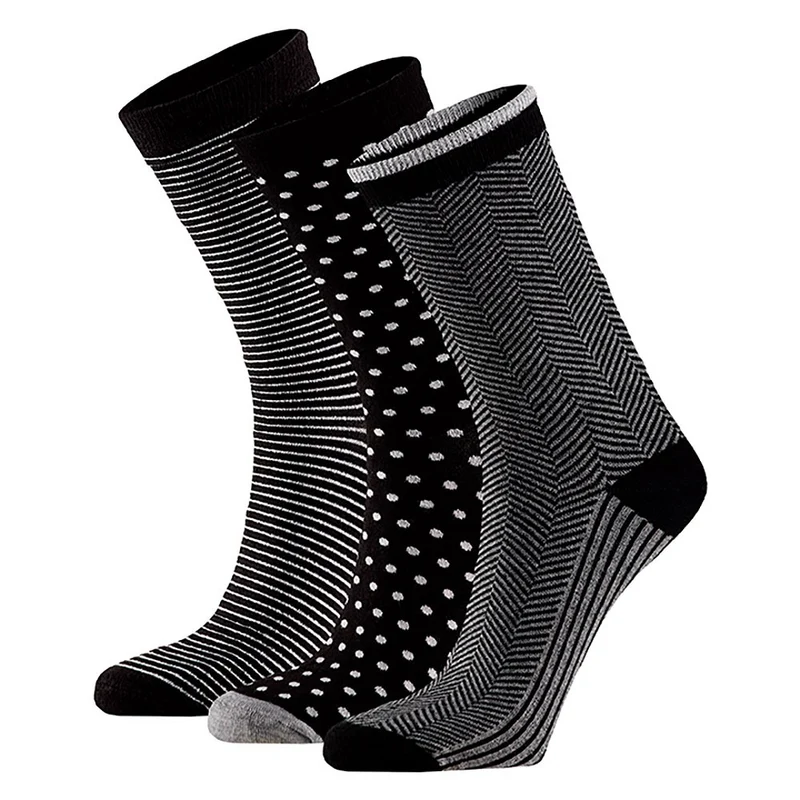 Bamboe dames sokken fashion - Multi zwart - (6-Pak)
