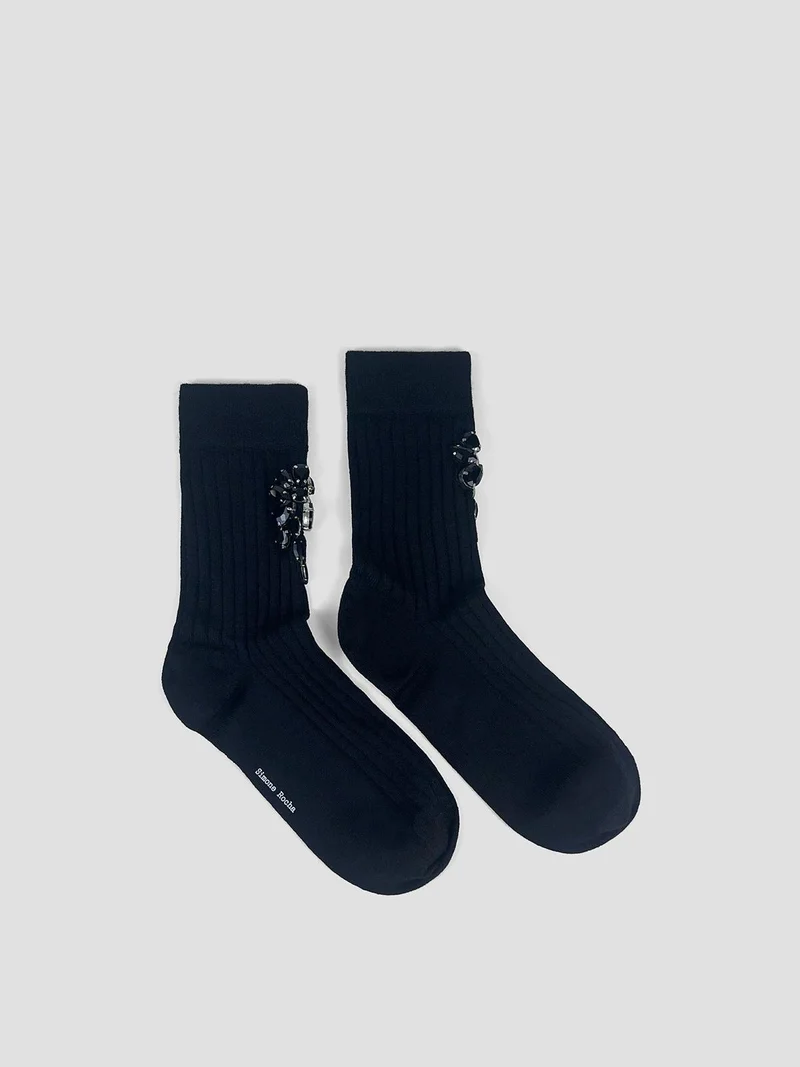 Poppy crystal flower ribbed ankle socks