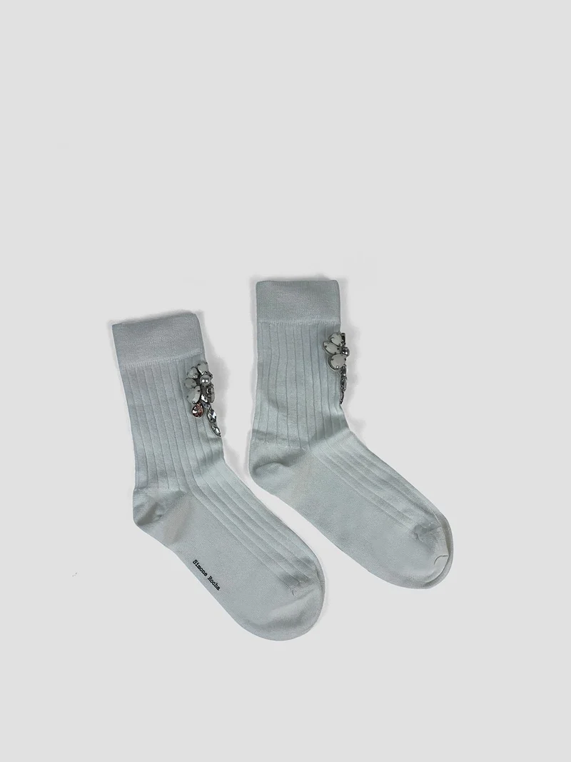 Poppy crystal flower ribbed ankle socks