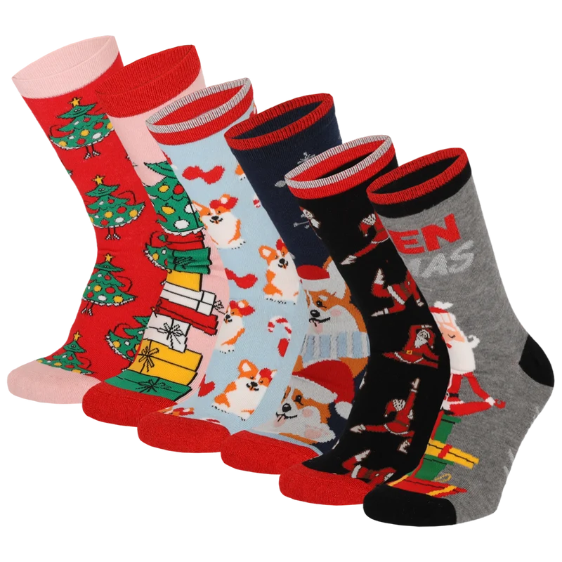 Kerstsokken dames - 6-Pack