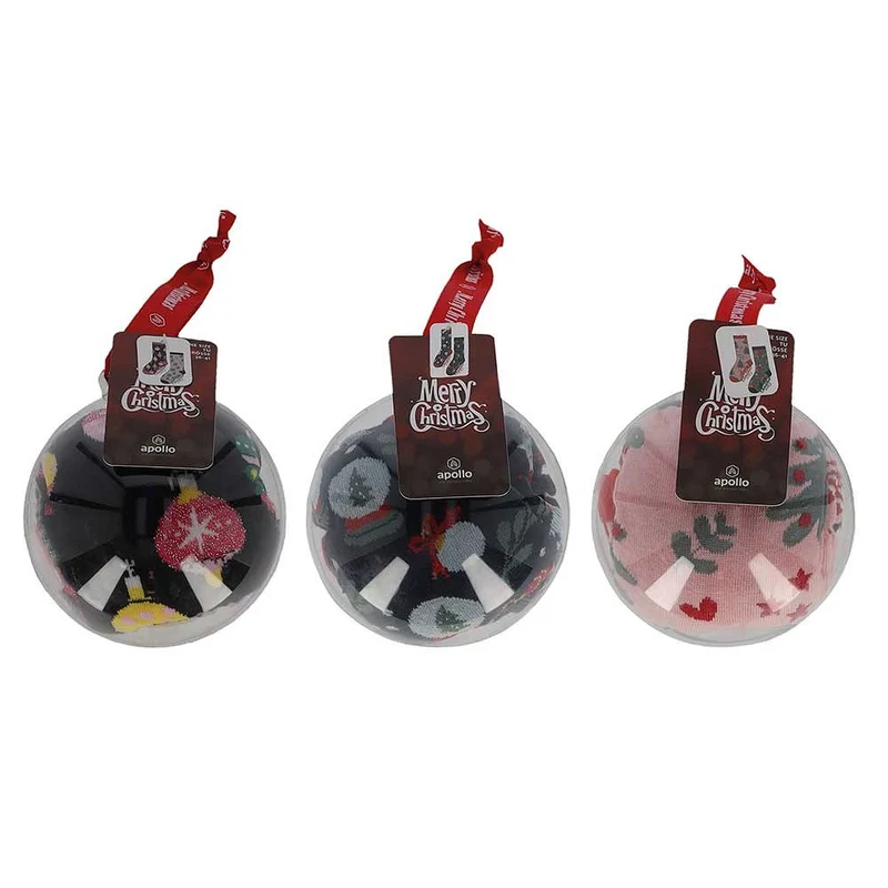 Kerstsokken dames in kerstbal - 6-Pack