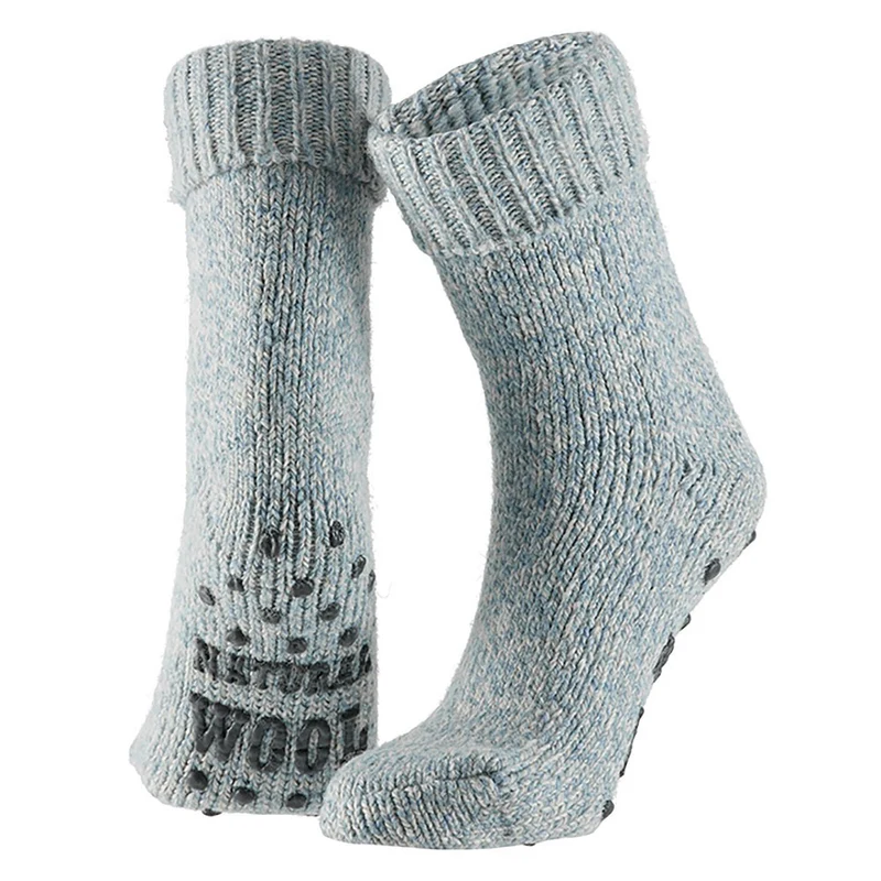 Wollen dames huissokken - Anti slip - Licht blauw
