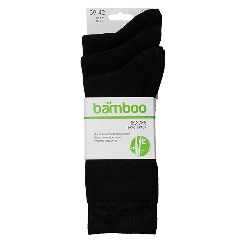 Bamboe sokken basic - Zwart - 3-Pak - Maat 43/46