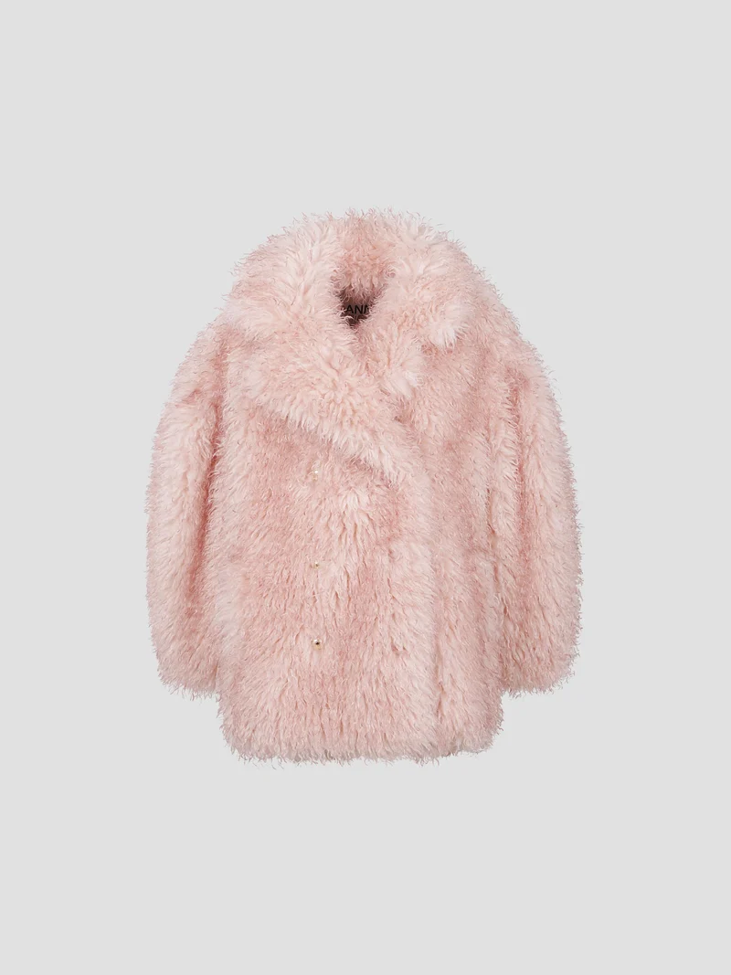 Long pile alternative fur midi coat